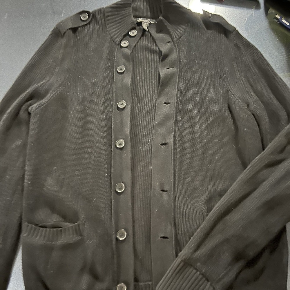 Kenneth Cole Button Down Sweater Men's Sz Large Black 100% Cotton Cardigan